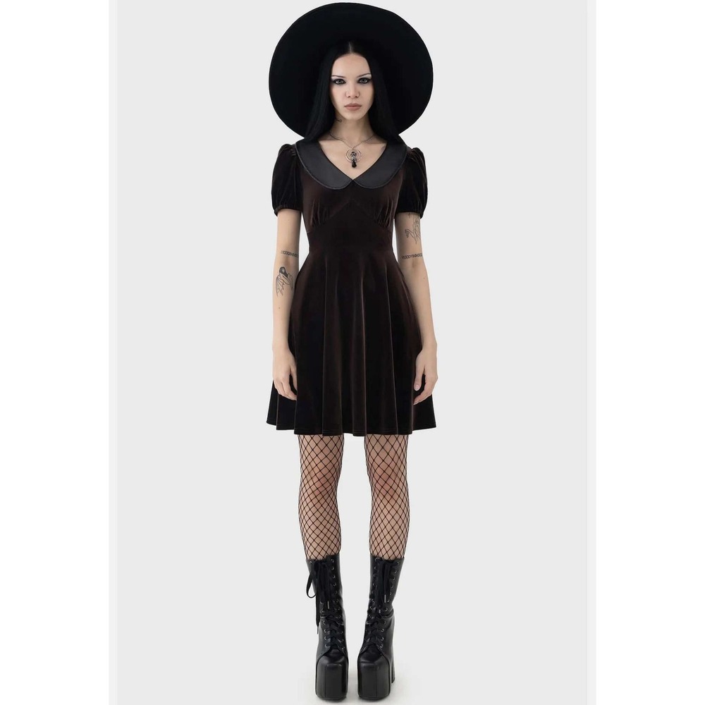 killstar weblia mini dress sepia peter pan collar velvet